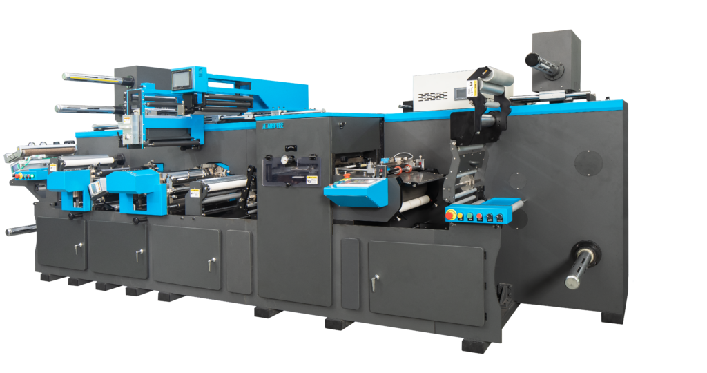 Flat-bed die cutting machine with 2 flexo printing unit