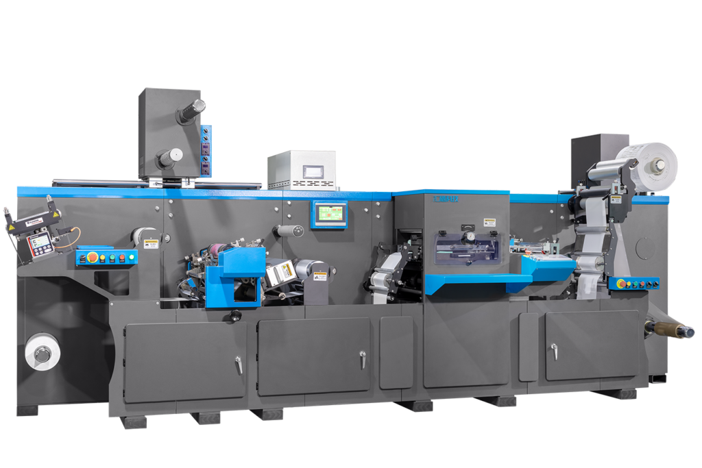Flat-bed die cutting machine with E-type flexo printing unit